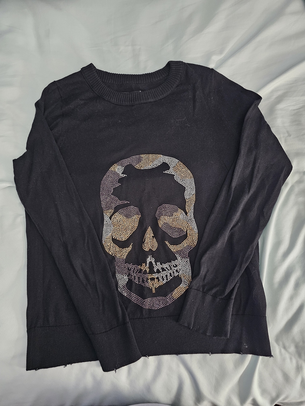 Zadig & Voltaire Black Crewneck Sweater with Rhinestone Skull
